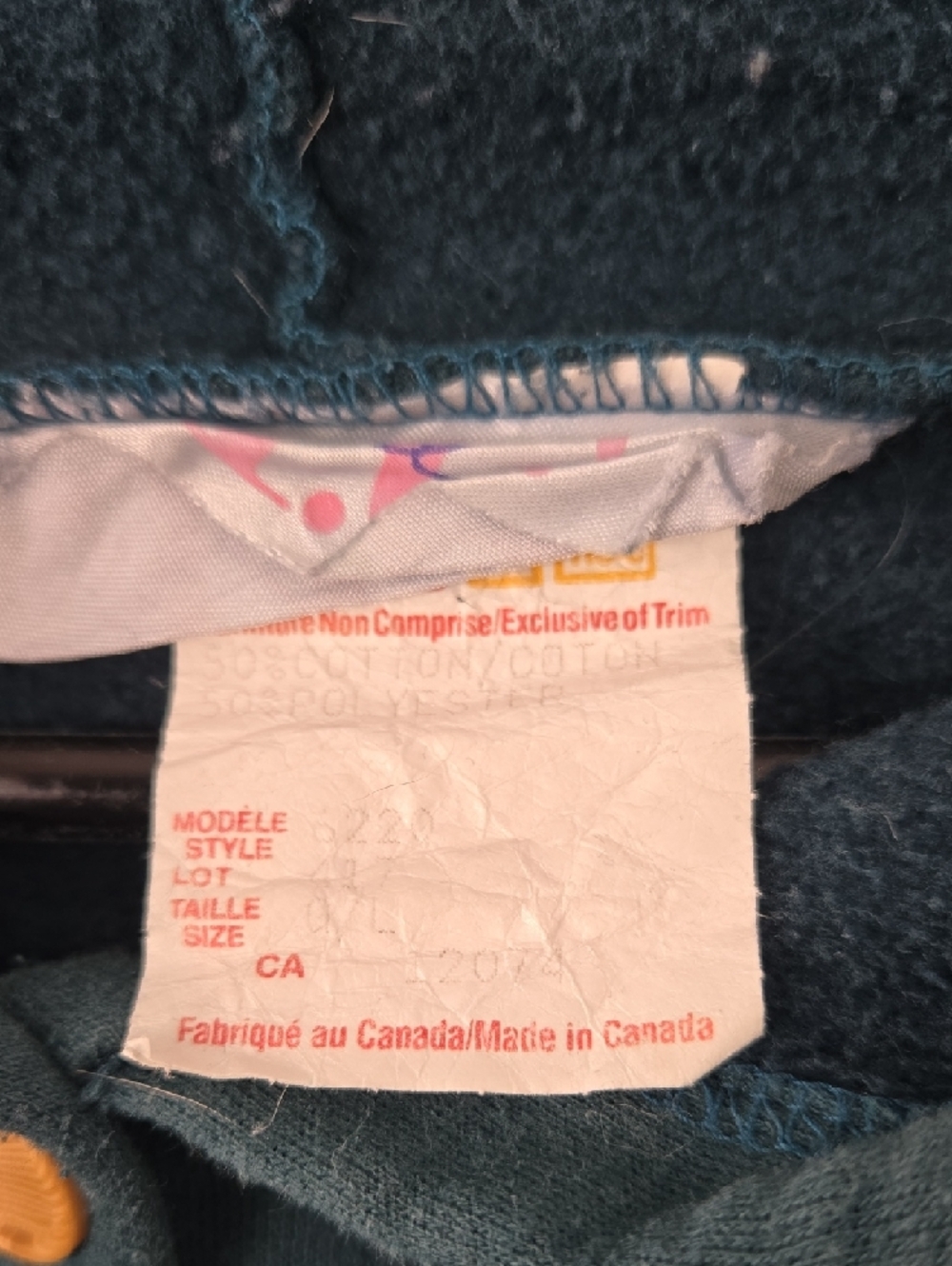 Great Vintage Item - Material Girl Teal Hooded Toggle Sweatshirt Made In Canada - Picture 3 of 5